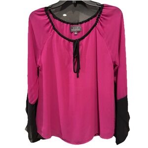 PJK Patterson J Kincaid Women's Blouse Small Long Sleeve Sheer Magenta and Black